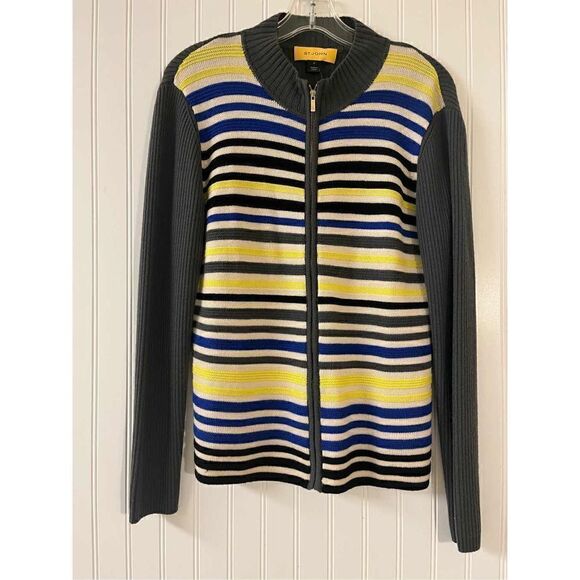 St. John striped w/ zip front 100% wool sz Medium - Picture 1 of 6